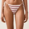 Bikini-Slip mit mittlerer Bedeckung, gestreiftem Häkelstoff und seitlichen Bändern Bikini-Slip mit mittlerer Bedeckung, gestreiftem Häkelstoff und seitlichen Bändern