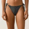Bikini-Slip mit mittlerer Bedeckung und Bindebändern aus Jacquard mit Washed-Effekt