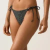 Bikini-Slip mit mittlerer Bedeckung und Bindebändern aus Jacquard mit Washed-Effekt