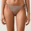 Bikinis-Slips mit mittlerer Bedeckung, Metallic-Faden-Mini-Print und Bändern Bikinis-Slips mit mittlerer Bedeckung, Metallic-Faden-Mini-Print und Bändern