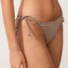 Bikinis-Slips mit mittlerer Bedeckung, Metallic-Faden-Mini-Print und Bändern Bikinis-Slips mit mittlerer Bedeckung, Metallic-Faden-Mini-Print und Bändern