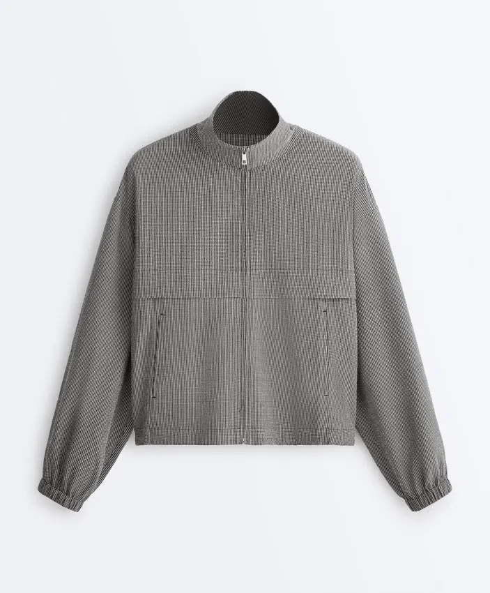 Bomberjacke aus Lyocell-Mischung mit Gingham-Muster Bomberjacke aus Lyocell-Mischung mit Gingham-Muster