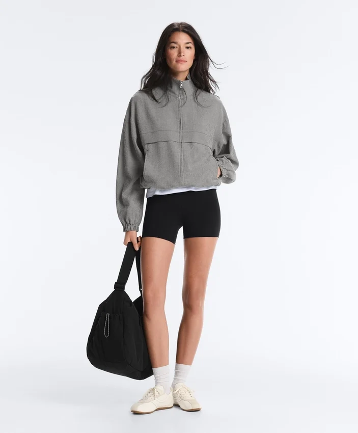 Bomberjacke aus Lyocell-Mischung mit Gingham-Muster Bomberjacke aus Lyocell-Mischung mit Gingham-Muster