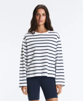 Boxy Oversize-Langarm-T-Shirt aus Baumwollmischung mit Streifenmuster