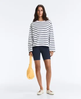 Boxy Oversize-Langarm-T-Shirt aus Baumwollmischung mit Streifenmuster