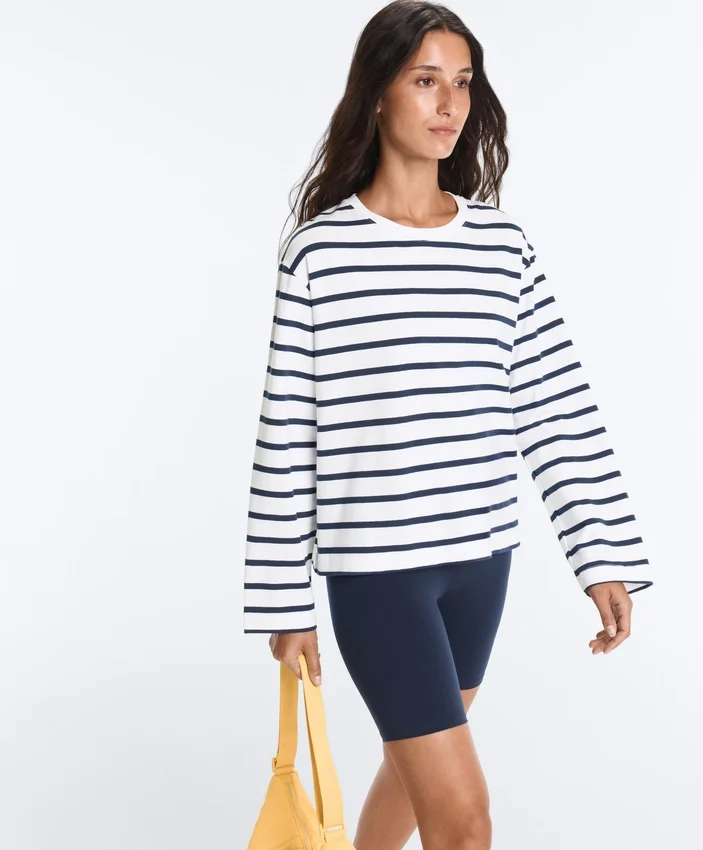 Boxy Oversize-Langarm-T-Shirt aus Baumwollmischung mit Streifenmuster Boxy Oversize-Langarm-T-Shirt aus Baumwollmischung mit Streifenmuster