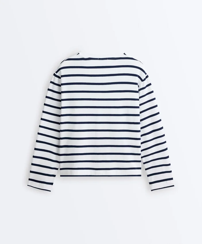 Boxy Oversize-Langarm-T-Shirt aus Baumwollmischung mit Streifenmuster Boxy Oversize-Langarm-T-Shirt aus Baumwollmischung mit Streifenmuster