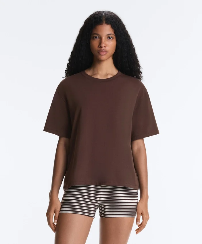 Boxy-T-Shirt aus Baumwollmischung mit kurzen Ärmeln Boxy-T-Shirt aus Baumwollmischung mit kurzen Ärmeln