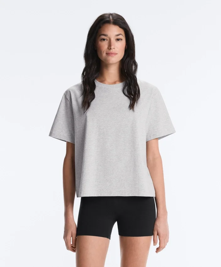 Boxy-T-Shirt aus Baumwollmischung mit kurzen Ärmeln Boxy-T-Shirt aus Baumwollmischung mit kurzen Ärmeln