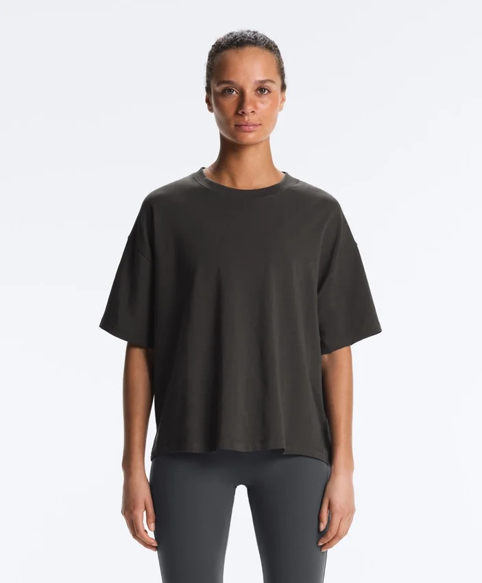 Boxy-T-Shirt aus Baumwollmischung mit kurzen Ärmeln Boxy-T-Shirt aus Baumwollmischung mit kurzen Ärmeln