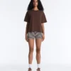 Boxy-T-Shirt aus Baumwollmischung mit kurzen Ärmeln Boxy-T-Shirt aus Baumwollmischung mit kurzen Ärmeln