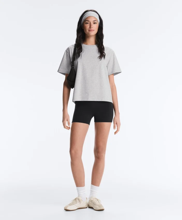 Boxy-T-Shirt aus Baumwollmischung mit kurzen Ärmeln Boxy-T-Shirt aus Baumwollmischung mit kurzen Ärmeln