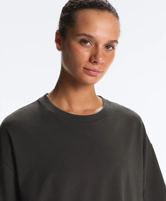 Boxy-T-Shirt aus Baumwollmischung mit kurzen Ärmeln Boxy-T-Shirt aus Baumwollmischung mit kurzen Ärmeln