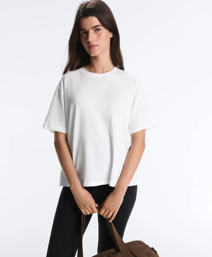 Boxy-T-Shirt aus Baumwollmischung mit kurzen Ärmeln Boxy-T-Shirt aus Baumwollmischung mit kurzen Ärmeln