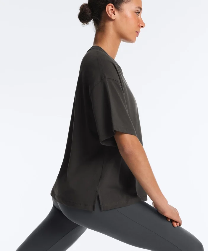 Boxy-T-Shirt aus Baumwollmischung mit kurzen Ärmeln Boxy-T-Shirt aus Baumwollmischung mit kurzen Ärmeln