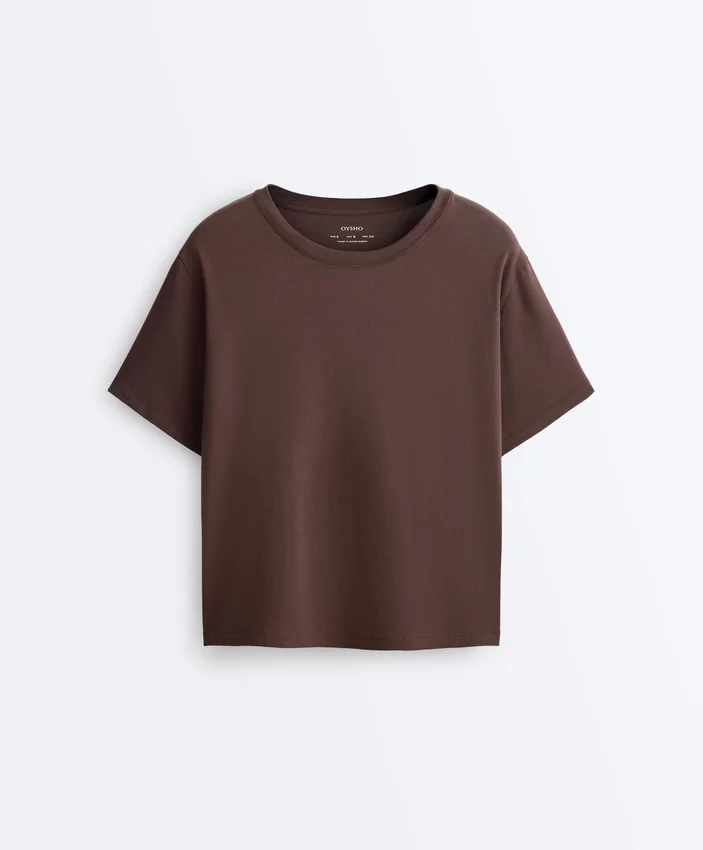 Boxy-T-Shirt aus Baumwollmischung mit kurzen Ärmeln Boxy-T-Shirt aus Baumwollmischung mit kurzen Ärmeln