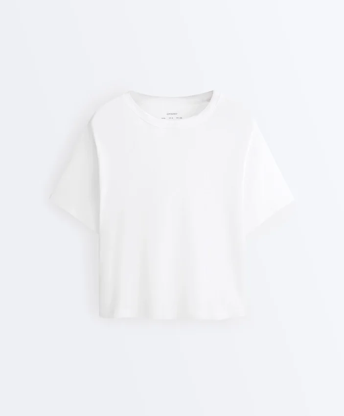 Boxy-T-Shirt aus Baumwollmischung mit kurzen Ärmeln Boxy-T-Shirt aus Baumwollmischung mit kurzen Ärmeln