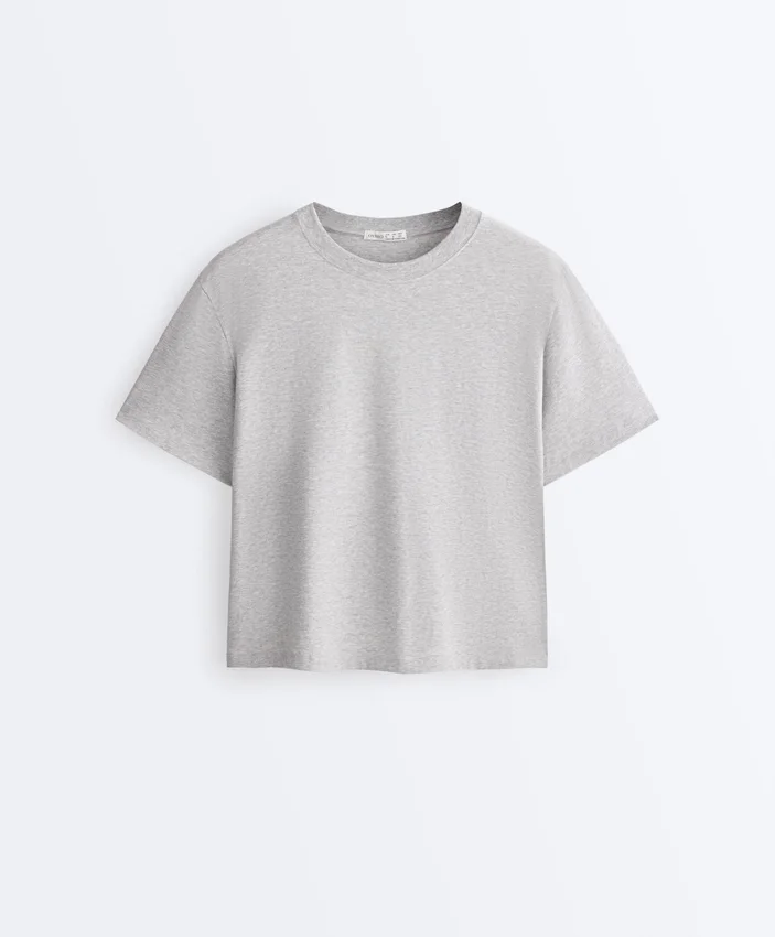 Boxy-T-Shirt aus Baumwollmischung mit kurzen Ärmeln Boxy-T-Shirt aus Baumwollmischung mit kurzen Ärmeln