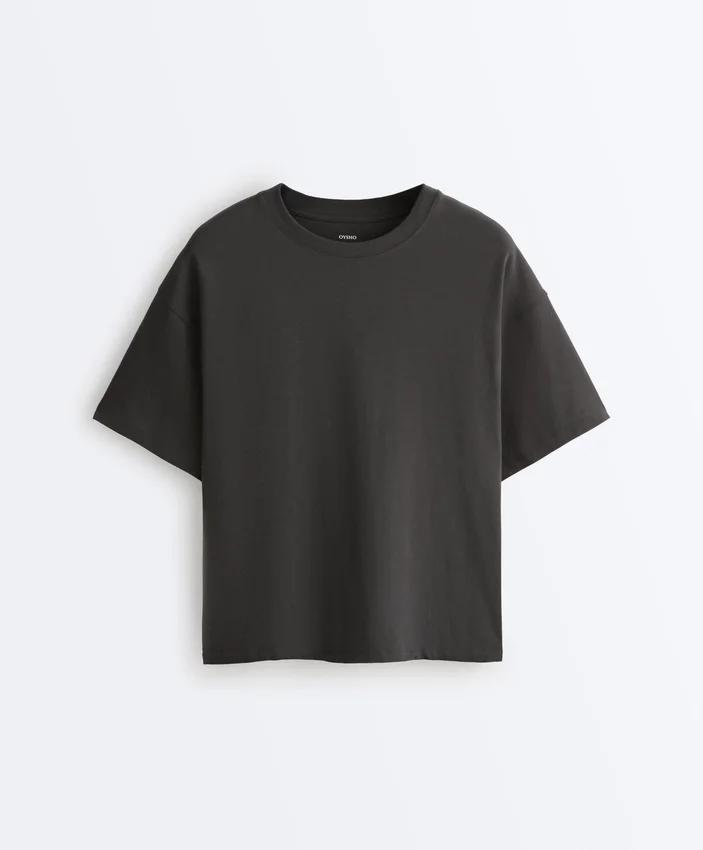 Boxy-T-Shirt aus Baumwollmischung mit kurzen Ärmeln Boxy-T-Shirt aus Baumwollmischung mit kurzen Ärmeln