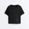 Boxy-T-Shirt aus Baumwollmischung mit kurzen Ärmeln Boxy-T-Shirt aus Baumwollmischung mit kurzen Ärmeln