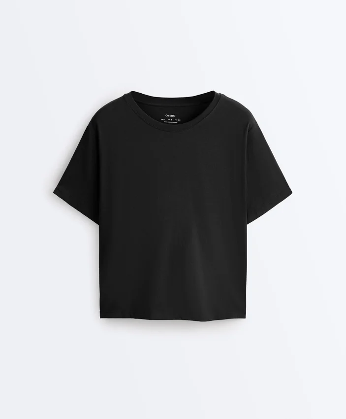 Boxy-T-Shirt aus Baumwollmischung mit kurzen Ärmeln Boxy-T-Shirt aus Baumwollmischung mit kurzen Ärmeln