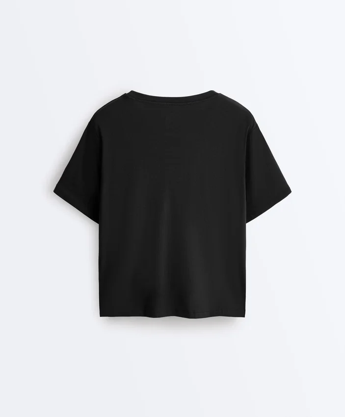 Boxy-T-Shirt aus Baumwollmischung mit kurzen Ärmeln Boxy-T-Shirt aus Baumwollmischung mit kurzen Ärmeln