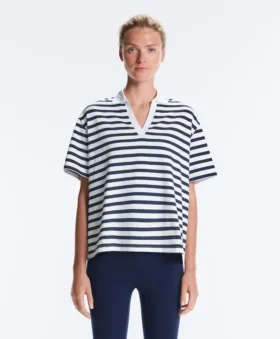 Boxy-T-Shirt aus Baumwollmischung mit kurzen Ärmeln und Rollkragen