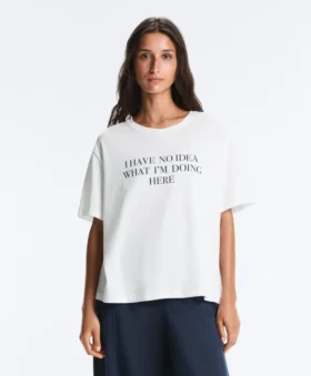 Boxy-T-Shirt aus Baumwollmischung mit kurzen Ärmeln und Slogan