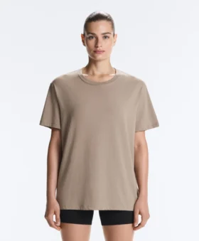 Boxy-T-Shirt aus Baumwollmischung mit kurzen Ärmeln und Slogan