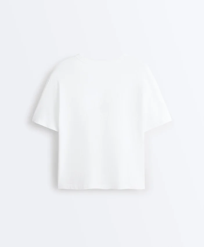 Boxy-T-Shirt aus Baumwollmischung mit kurzen Ärmeln und Slogan Boxy-T-Shirt aus Baumwollmischung mit kurzen Ärmeln und Slogan