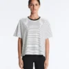 Boxy-T-Shirt aus Baumwollmischung mit kurzen Ärmeln und Streifenmuster Boxy-T-Shirt aus Baumwollmischung mit kurzen Ärmeln und Streifenmuster