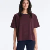 Boxy-T-Shirt aus Baumwollmischung mit kurzen Ärmeln und Streifenmuster Boxy-T-Shirt aus Baumwollmischung mit kurzen Ärmeln und Streifenmuster