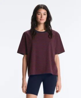 Boxy-T-Shirt aus Baumwollmischung mit kurzen Ärmeln und Streifenmuster