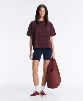 Boxy-T-Shirt aus Baumwollmischung mit kurzen Ärmeln und Streifenmuster