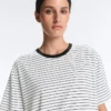 Boxy-T-Shirt aus Baumwollmischung mit kurzen Ärmeln und Streifenmuster Boxy-T-Shirt aus Baumwollmischung mit kurzen Ärmeln und Streifenmuster