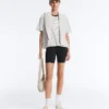 Boxy-T-Shirt aus Baumwollmischung mit kurzen Ärmeln und Streifenmuster Boxy-T-Shirt aus Baumwollmischung mit kurzen Ärmeln und Streifenmuster