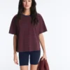 Boxy-T-Shirt aus Baumwollmischung mit kurzen Ärmeln und Streifenmuster Boxy-T-Shirt aus Baumwollmischung mit kurzen Ärmeln und Streifenmuster