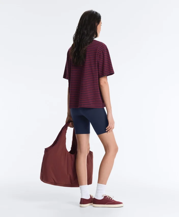 Boxy-T-Shirt aus Baumwollmischung mit kurzen Ärmeln und Streifenmuster Boxy-T-Shirt aus Baumwollmischung mit kurzen Ärmeln und Streifenmuster