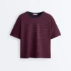 Boxy-T-Shirt aus Baumwollmischung mit kurzen Ärmeln und Streifenmuster Boxy-T-Shirt aus Baumwollmischung mit kurzen Ärmeln und Streifenmuster