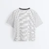 Boxy-T-Shirt aus Baumwollmischung mit kurzen Ärmeln und Streifenmuster Boxy-T-Shirt aus Baumwollmischung mit kurzen Ärmeln und Streifenmuster