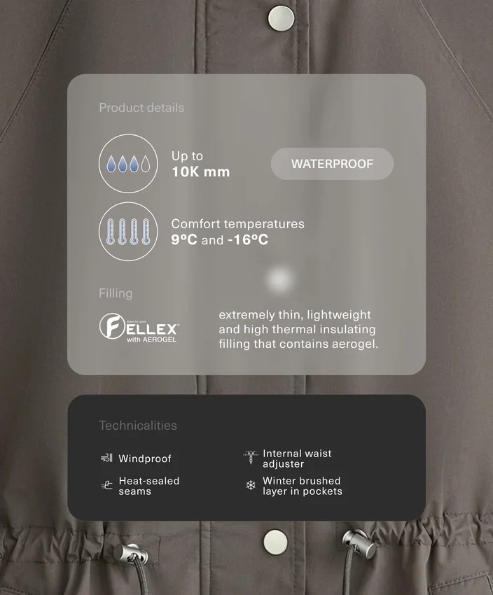 Fellex® Aerogel 10K wasserdichte, gefütterte Jacke Fellex® Aerogel 10K wasserdichte, gefütterte Jacke