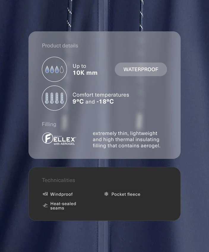Fellex® Aerogel 10K wasserdichte, gefütterte Jacke Fellex® Aerogel 10K wasserdichte, gefütterte Jacke