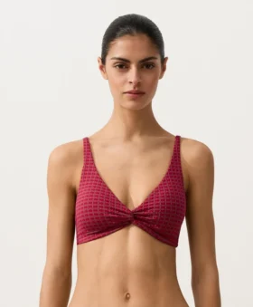 Geometrisches Jacquard-Halter-Bikinioberteil