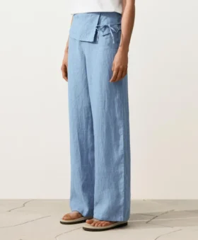 Gerade geschnittene Hose aus 100 % Leinen mit umgeschlagenem Bund