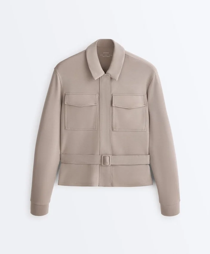 Gerade geschnittene Jacke mit Gürtel und Soft Touch-Modal Gerade geschnittene Jacke mit Gürtel und Soft Touch-Modal