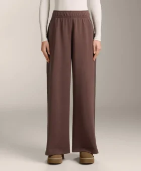 Gerade Hose mit weitem Bein und geripptem Bund aus gebürstetem Modal