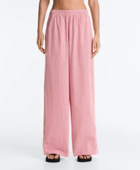 Gestreifte 100 % Baumwoll-Hose mit geradem Bein