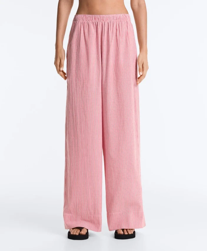 Gestreifte 100 % Baumwoll-Hose mit geradem Bein Gestreifte 100 % Baumwoll-Hose mit geradem Bein