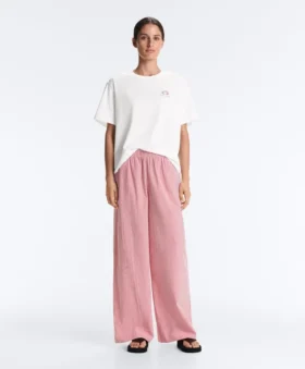 Gestreifte 100 % Baumwoll-Hose mit geradem Bein