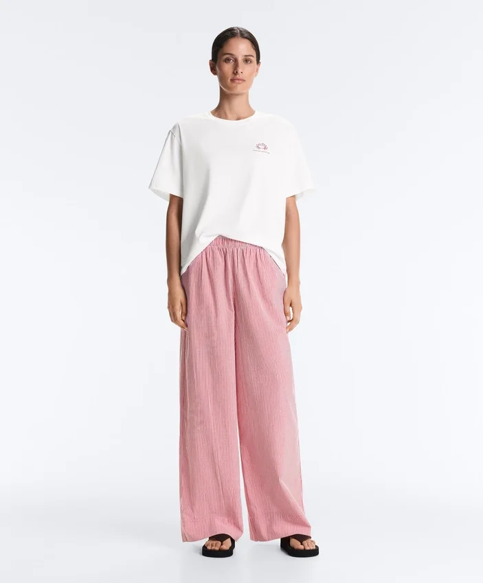 Gestreifte 100 % Baumwoll-Hose mit geradem Bein Gestreifte 100 % Baumwoll-Hose mit geradem Bein